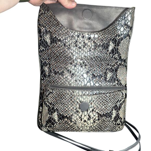 Brighton Brown Black Tan Python Embossed Leather Crossbody Purse Clutch - Picture 6 of 11